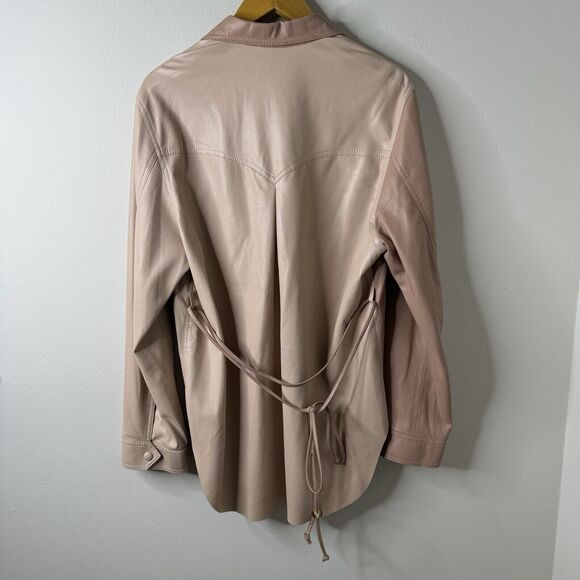 Nanushka Eddy Two-Tone Vegan Leather Shirt Shacket Jacket in Blush Belt Sz M - Picture 7 of 11